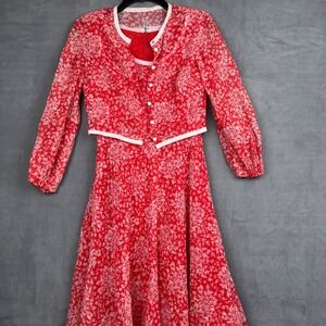 Miss Elliette California Red Floral Dress Set Vintage Size 10